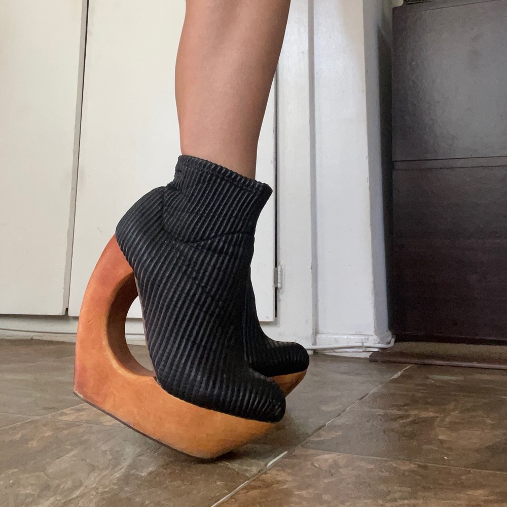 Jeffrey Campbell Rockaway Black Donut Wedge Bootie